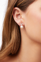 Classic Earrings, 18k White Gold, Diamond & 9mm Pearl